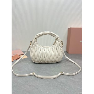 Miu Miu white Wander Matelassé Satin Hobo Bag 23X13X7cm Bags