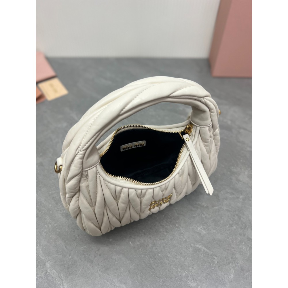 Miu Miu white Wander Matelassé Satin Hobo Bag 23X13X7cm Bags