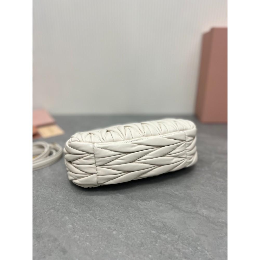 Miu Miu white Wander Matelassé Satin Hobo Bag 23X13X7cm Bags