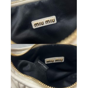 Miu Miu white Wander Matelassé Satin Hobo Bag 23X13X7cm Bags