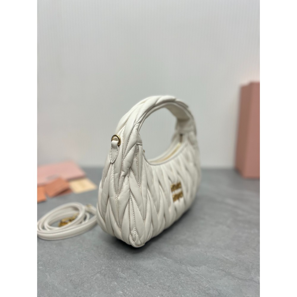 Miu Miu white Wander Matelassé Satin Hobo Bag 23X13X7cm Bags