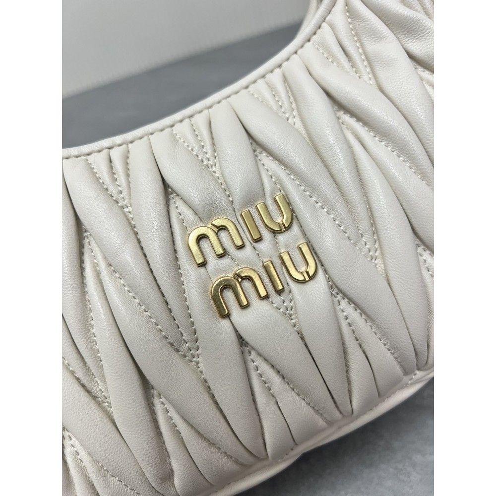 Miu Miu white Wander Matelassé Satin Hobo Bag 23X13X7cm Bags