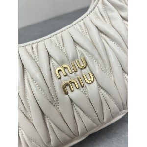 Miu Miu white Wander Matelassé Satin Hobo Bag 23X13X7cm Bags