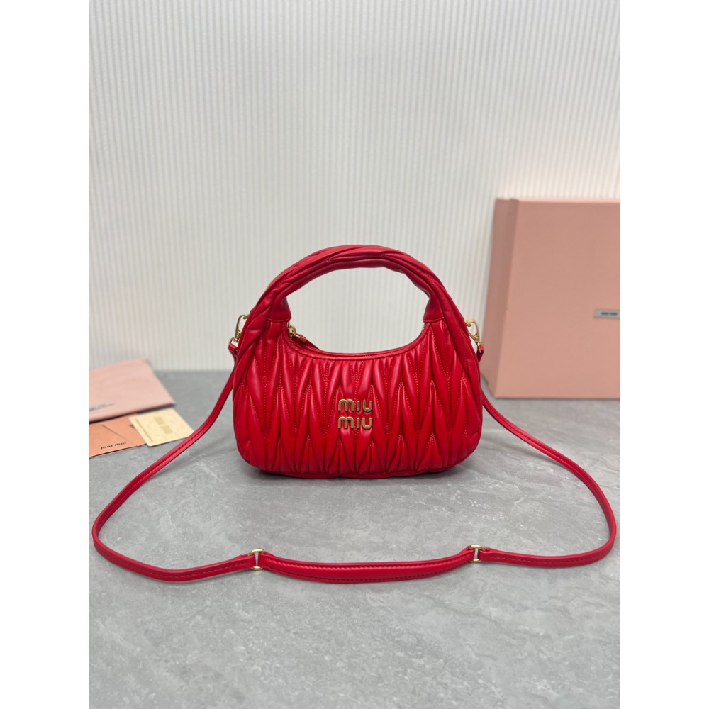 Miu Miu red Wander Matelassé Satin Hobo Bag 23X13X7cm Bags