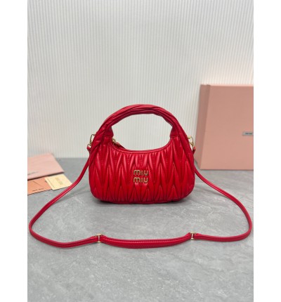 Miu Miu red Wander Matelassé Satin Hobo Bag red 23X13X7cm