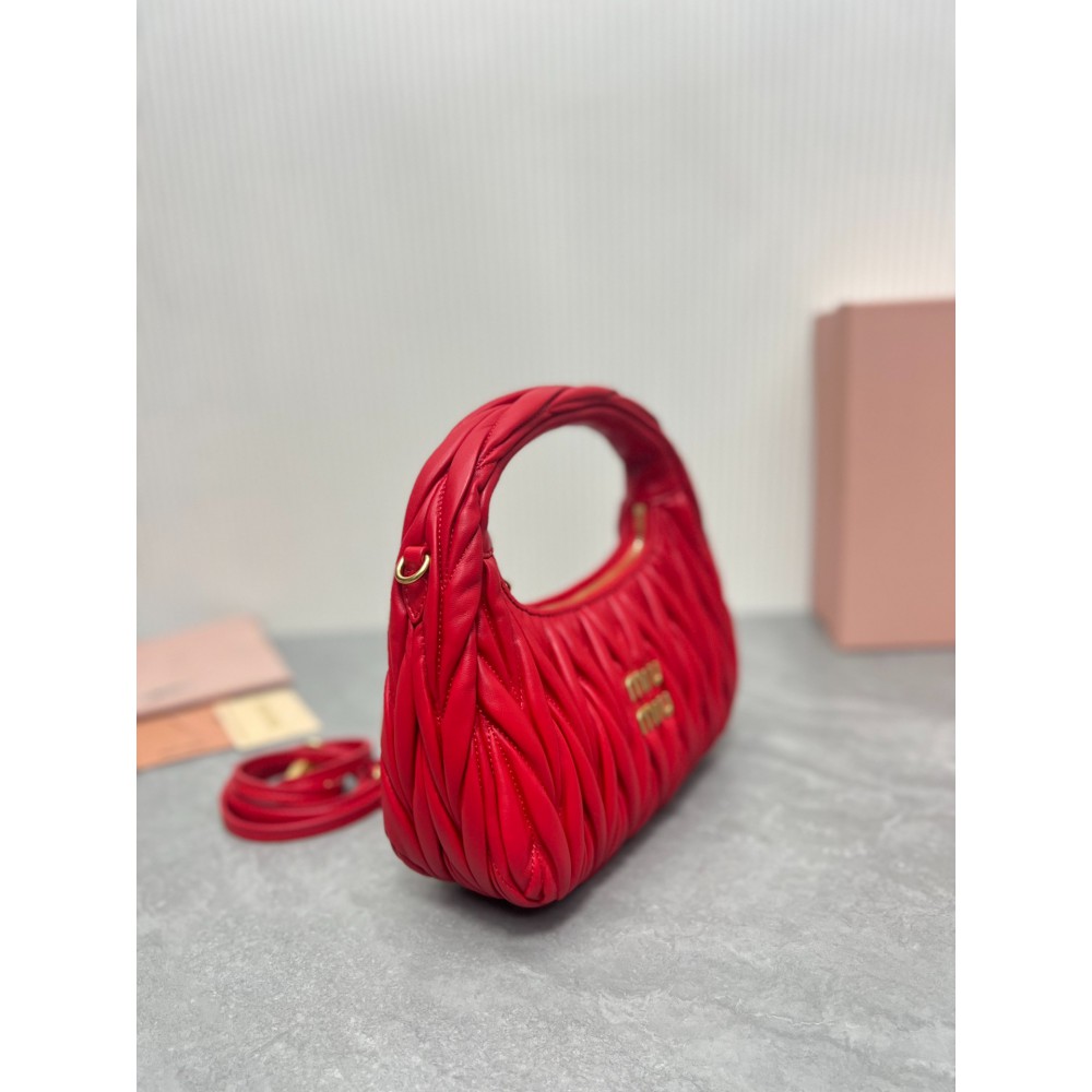 Miu Miu red Wander Matelassé Satin Hobo Bag 23X13X7cm Bags