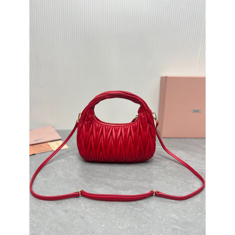 Miu Miu red Wander Matelassé Satin Hobo Bag 23X13X7cm Bags