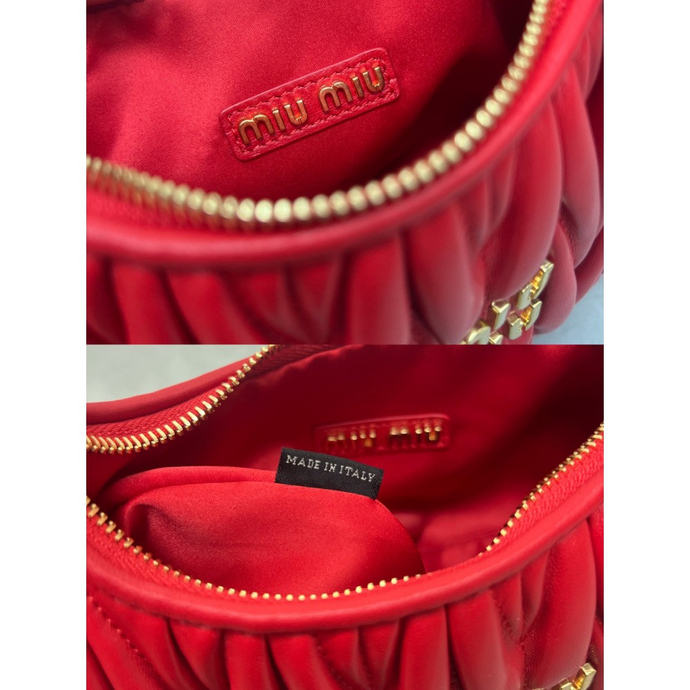 Miu Miu red Wander Matelassé Satin Hobo Bag 23X13X7cm Bags
