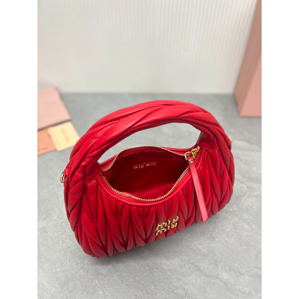 Miu Miu red Wander Matelassé Satin Hobo Bag 23X13X7cm Bags
