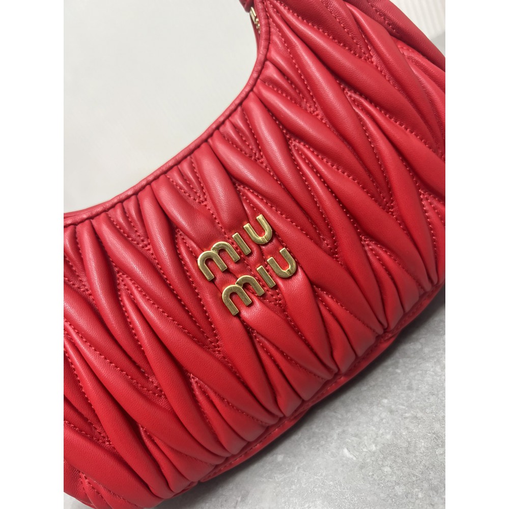 Miu Miu red Wander Matelassé Satin Hobo Bag 23X13X7cm Bags