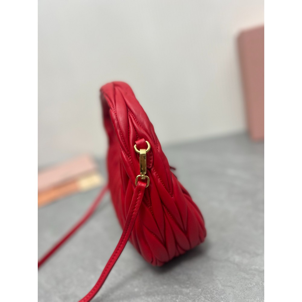 Miu Miu red Wander Matelassé Satin Hobo Bag 23X13X7cm Bags