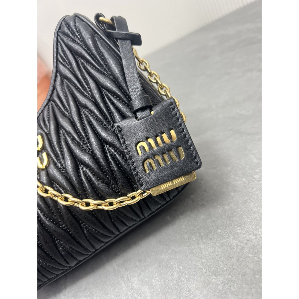 Miu Miu Black Matelassé Nappa Leather Shoulder Bag 21 x 16.5 x 5.5cm Bags