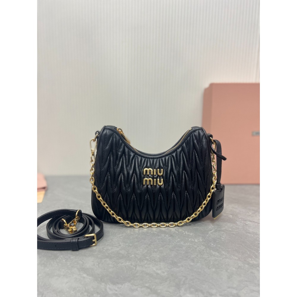Miu Miu Black Matelassé Nappa Leather Shoulder Bag 21 x 16.5 x 5.5cm Bags