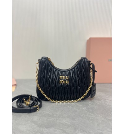 Miu Miu Black Matelassé Nappa Leather Shoulder Bag 21 x 16.5 x 5.5cm