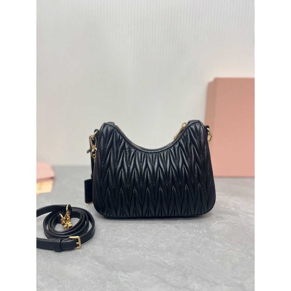 Miu Miu Black Matelassé Nappa Leather Shoulder Bag 21 x 16.5 x 5.5cm Bags