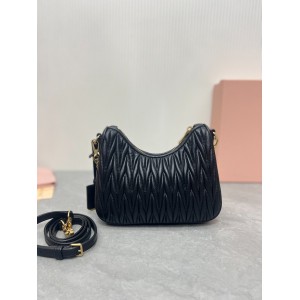 Miu Miu Black Matelassé Nappa Leather Shoulder Bag 21 x 16.5 x 5.5cm Bags