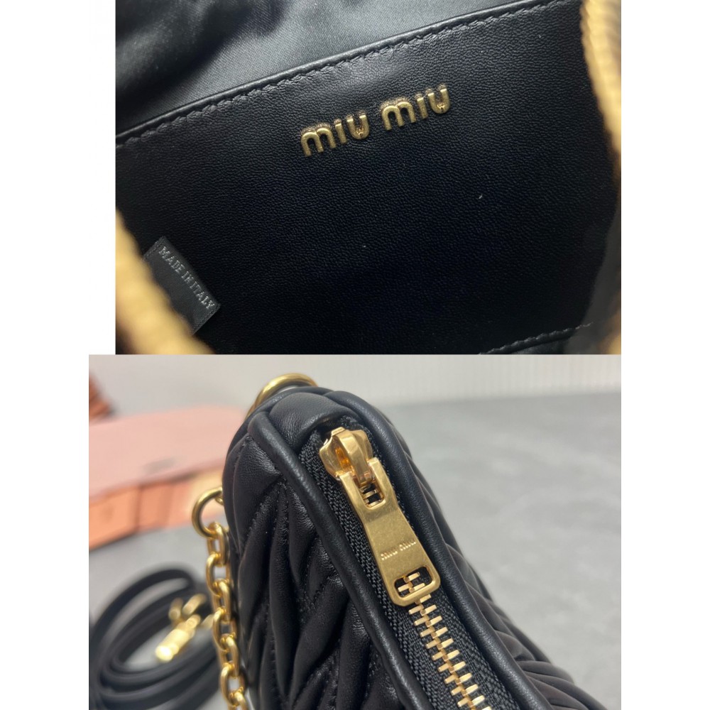 Miu Miu Black Matelassé Nappa Leather Shoulder Bag 21 x 16.5 x 5.5cm Bags