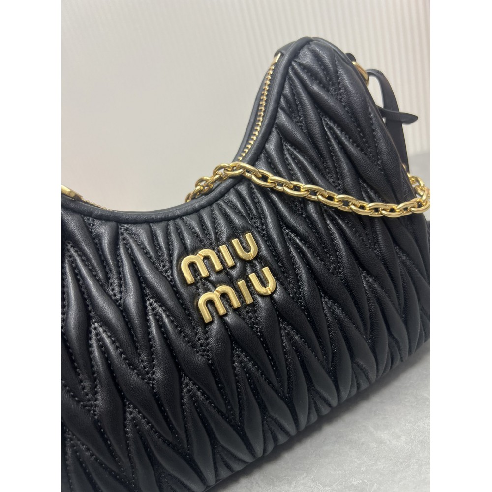 Miu Miu Black Matelassé Nappa Leather Shoulder Bag 21 x 16.5 x 5.5cm Bags