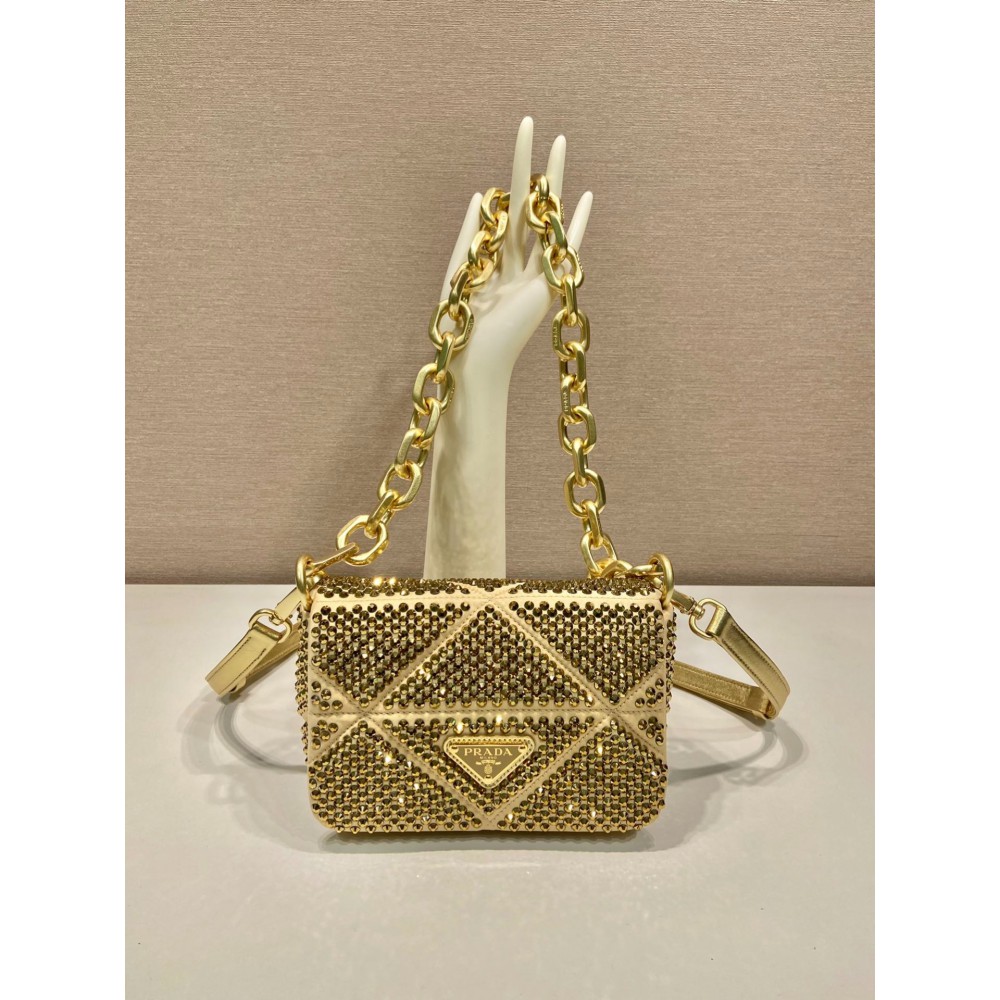 Prada Platinum Satin Mini-bag With Crystals 17x11.5x6.5cm Bags