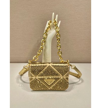 Prada Platinum Satin Mini-bag With Crystals 17x11.5x6.5cm