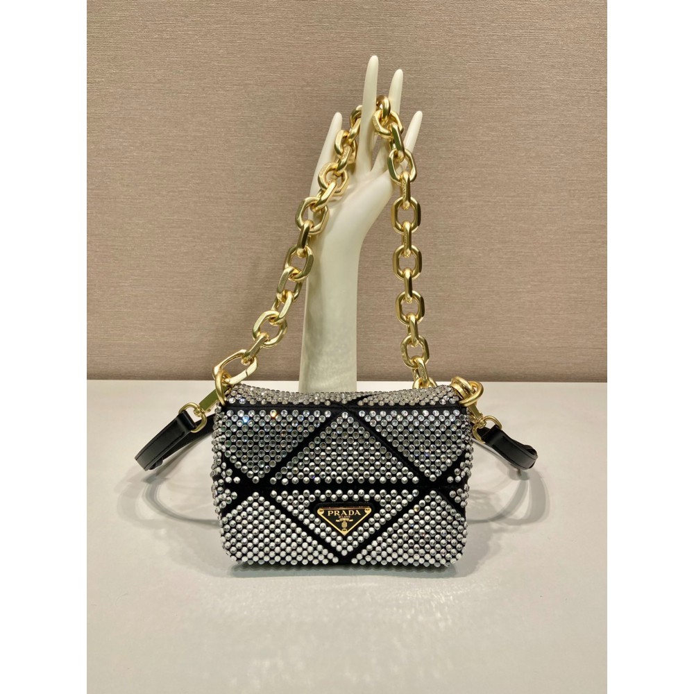 Prada Platinum Satin Mini-bag With Crystals 17x11.5x6.5cm Bags