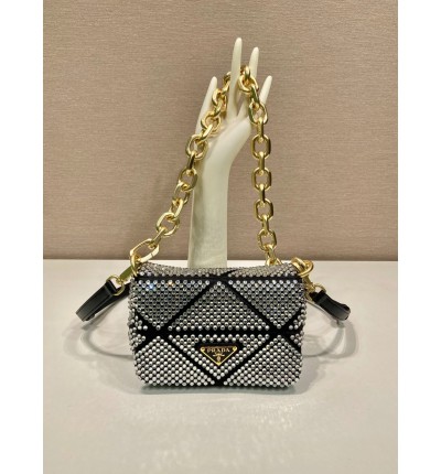 Prada Platinum Satin Mini-bag With Crystals 17x11.5x6.5cm