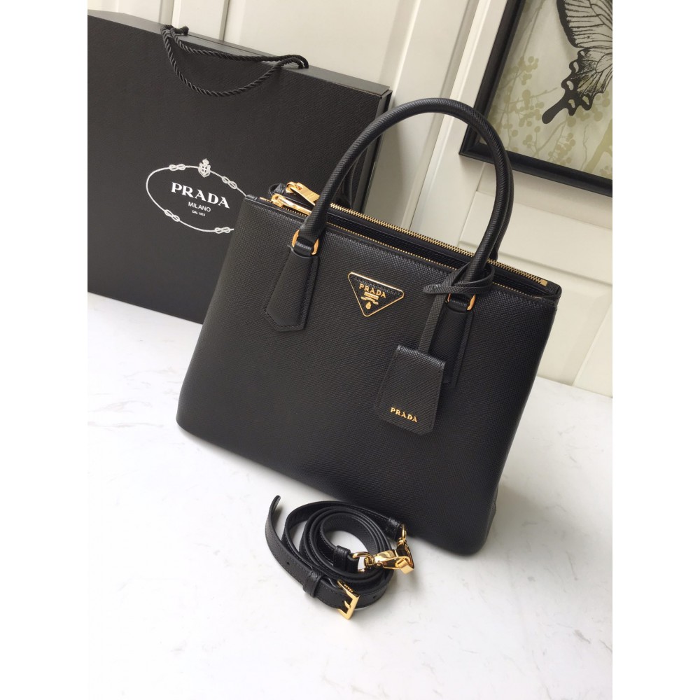 Prada Ladies Galleria Saffiano Leather Bag 31 cm x H: 22.5 cm x D: 13.5 black Bags
