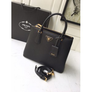 Prada Ladies Galleria Saffiano Leather Bag 31 cm x H: 22.5 cm x D: 13.5 black Bags