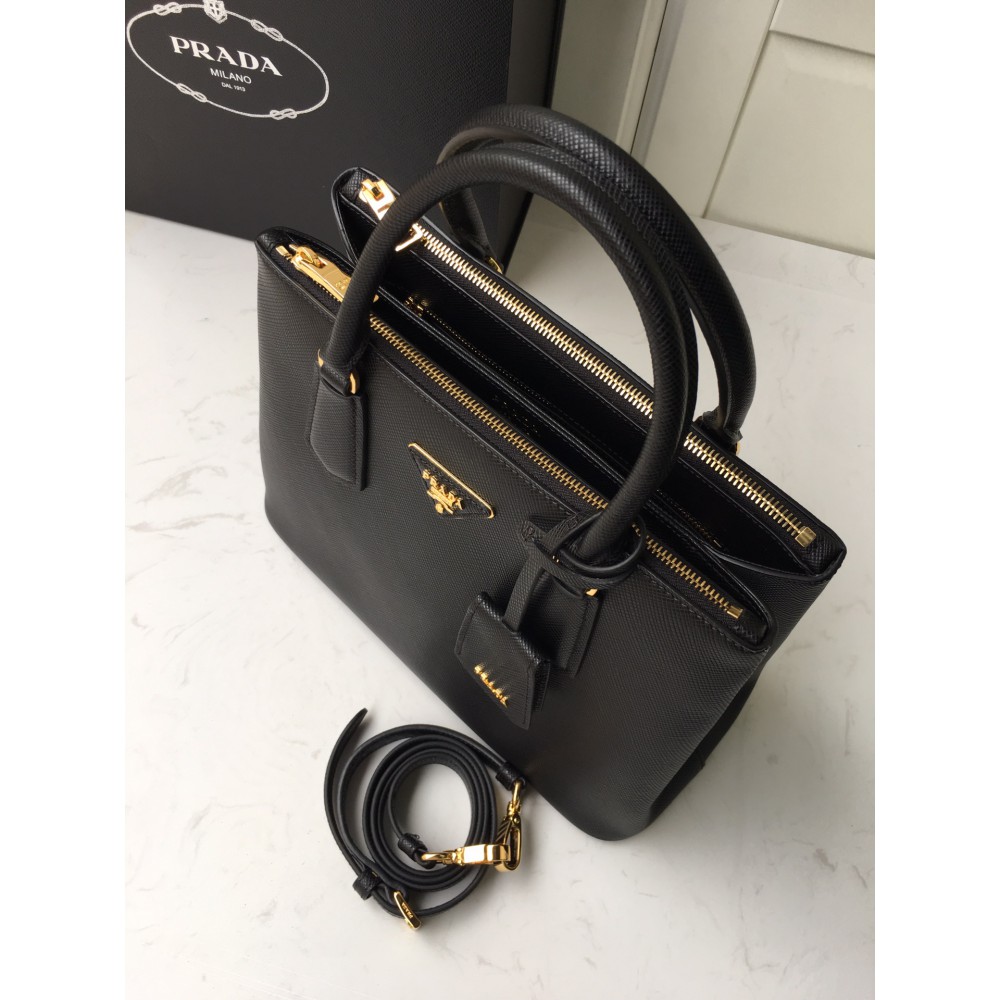 Prada Ladies Galleria Saffiano Leather Bag 31 cm x H: 22.5 cm x D: 13.5 black Bags