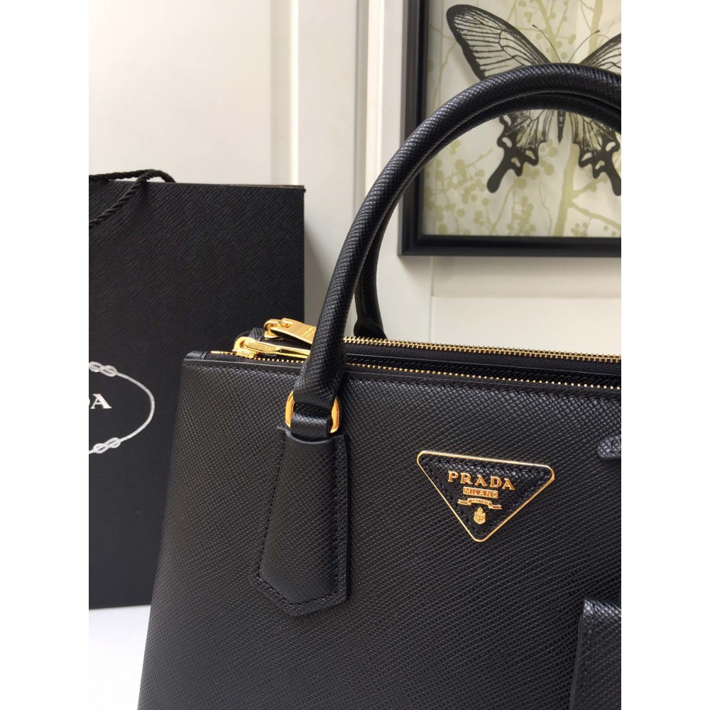 Prada Ladies Galleria Saffiano Leather Bag 31 cm x H: 22.5 cm x D: 13.5 black Bags