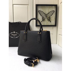 Prada Ladies Galleria Saffiano Leather Bag 31 cm x H: 22.5 cm x D: 13.5 black Bags