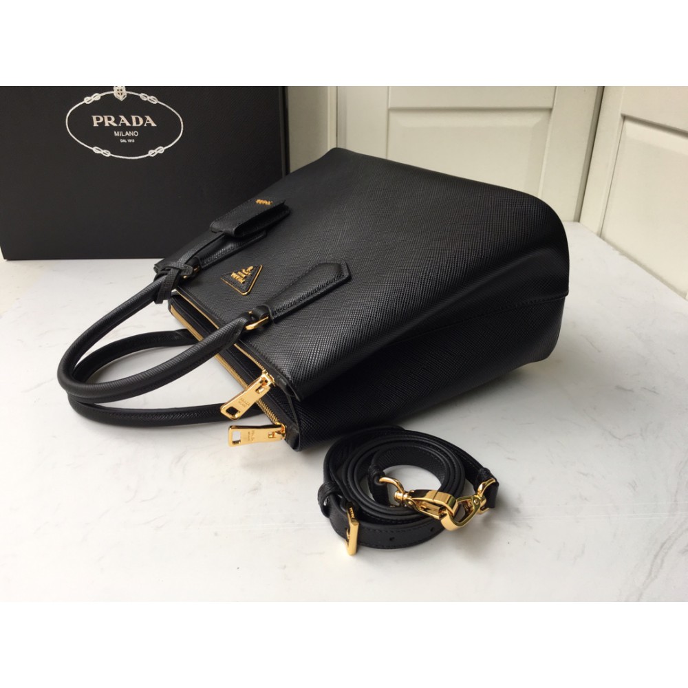 Prada Ladies Galleria Saffiano Leather Bag 31 cm x H: 22.5 cm x D: 13.5 black Bags
