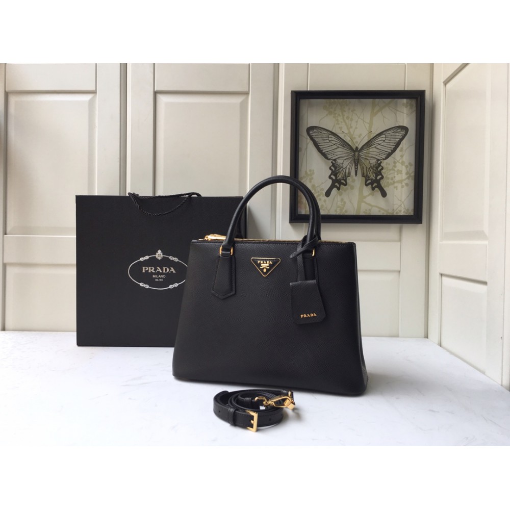 Prada Ladies Galleria Saffiano Leather Bag 31 cm x H: 22.5 cm x D: 13.5 black Bags