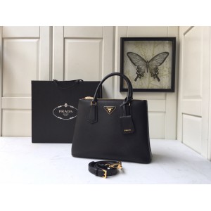 Prada Ladies Galleria Saffiano Leather Bag 31 cm x H: 22.5 cm x D: 13.5 black Bags