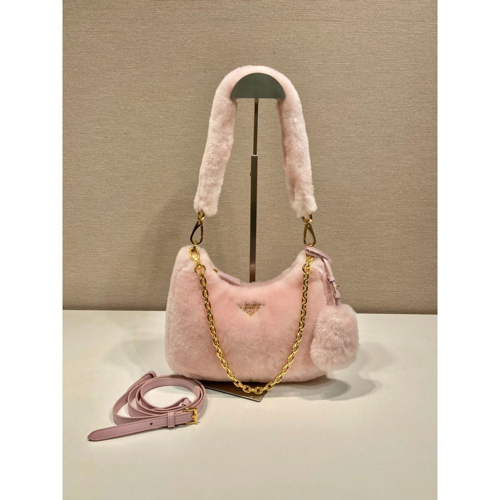Prada Cornflower Prada Re-edition Shearling Mini-bag pink Bags