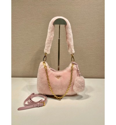 Prada Cornflower Prada Re-edition Shearling Mini-bag pink