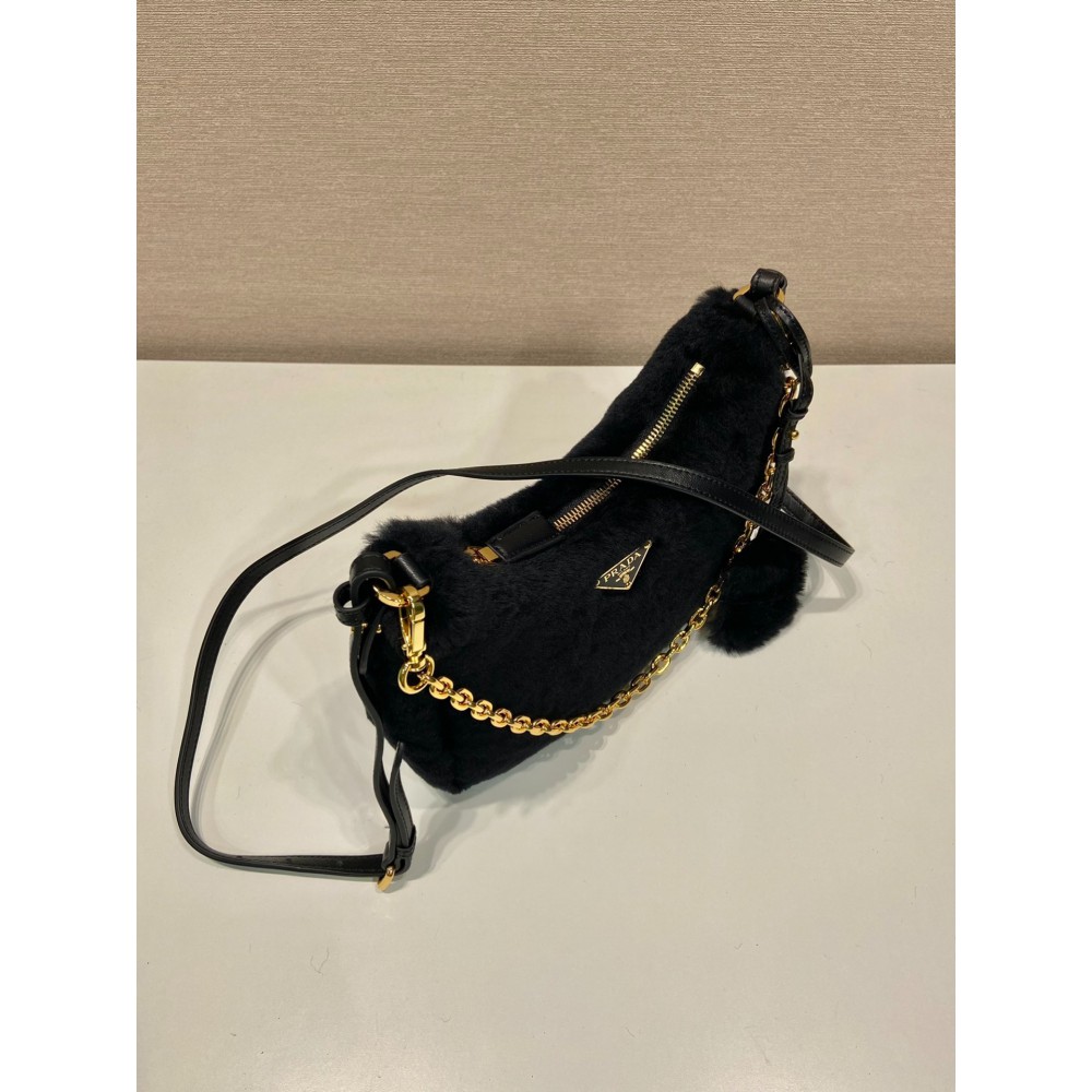 Prada Cornflower Prada Re-edition Shearling Mini-bag black Bags