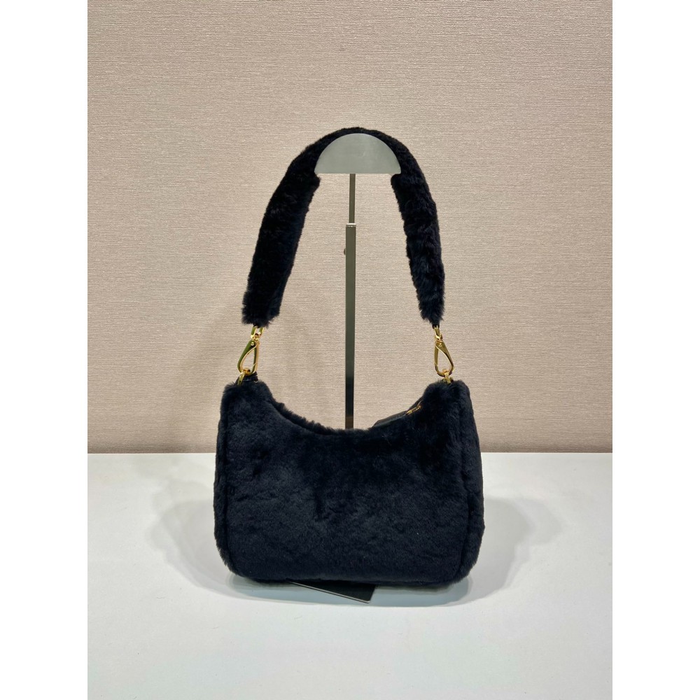 Prada Cornflower Prada Re-edition Shearling Mini-bag black Bags