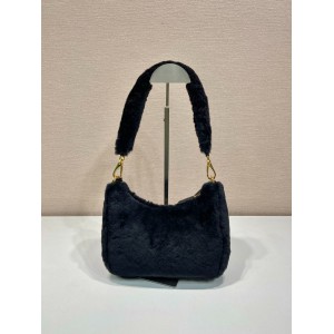 Prada Cornflower Prada Re-edition Shearling Mini-bag black Bags