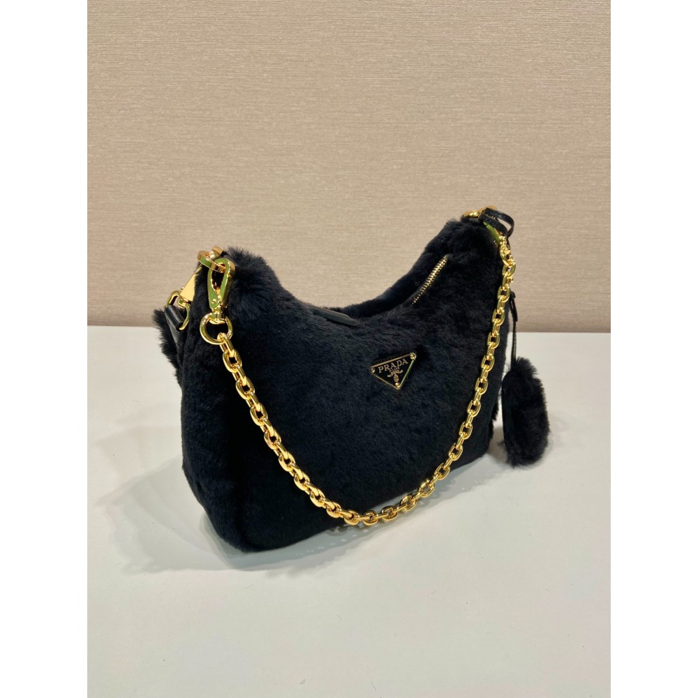 Prada Cornflower Prada Re-edition Shearling Mini-bag black Bags