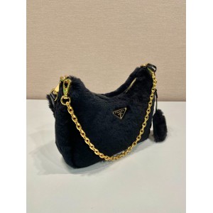 Prada Cornflower Prada Re-edition Shearling Mini-bag black Bags