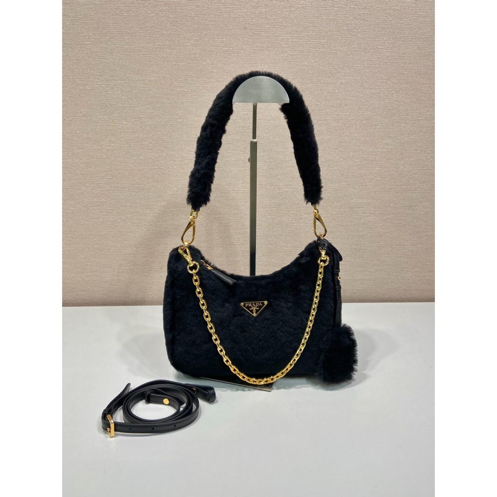 Prada Cornflower Prada Re-edition Shearling Mini-bag black Bags