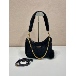 Prada Cornflower Prada Re-edition Shearling Mini-bag black Bags