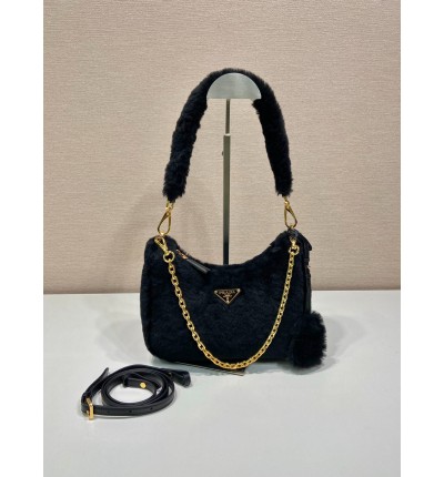 Prada Cornflower Prada Re-edition Shearling Mini-bag black