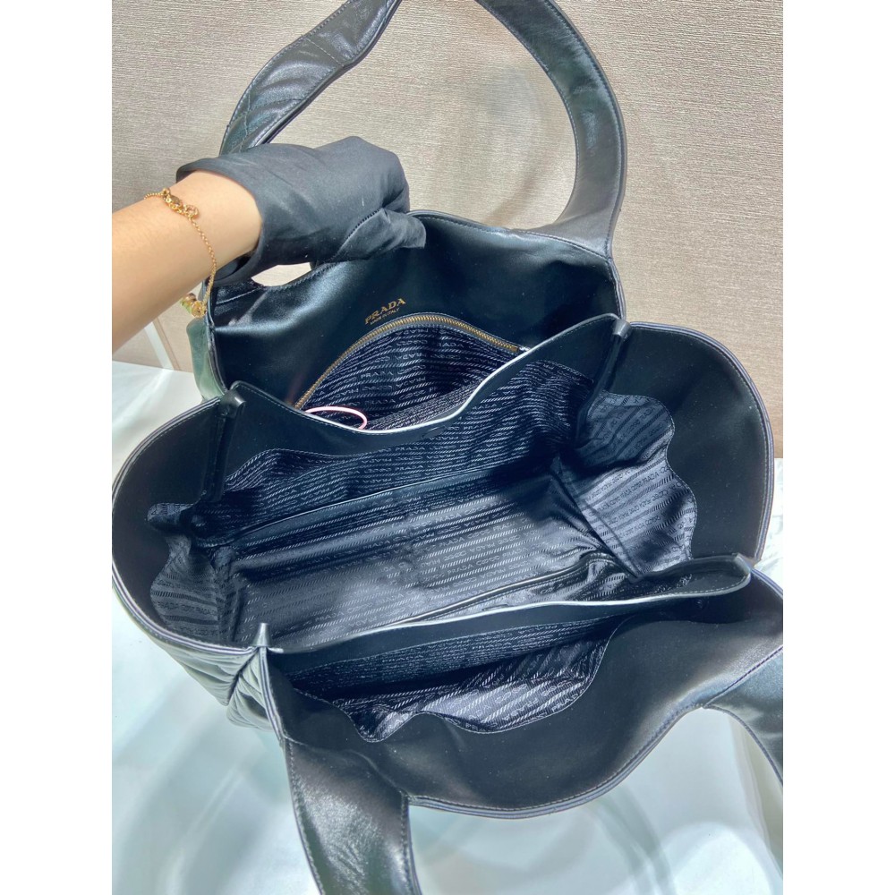 Prada Large Nappa Tote Bag Stitching Black 39x34x16cm Bags