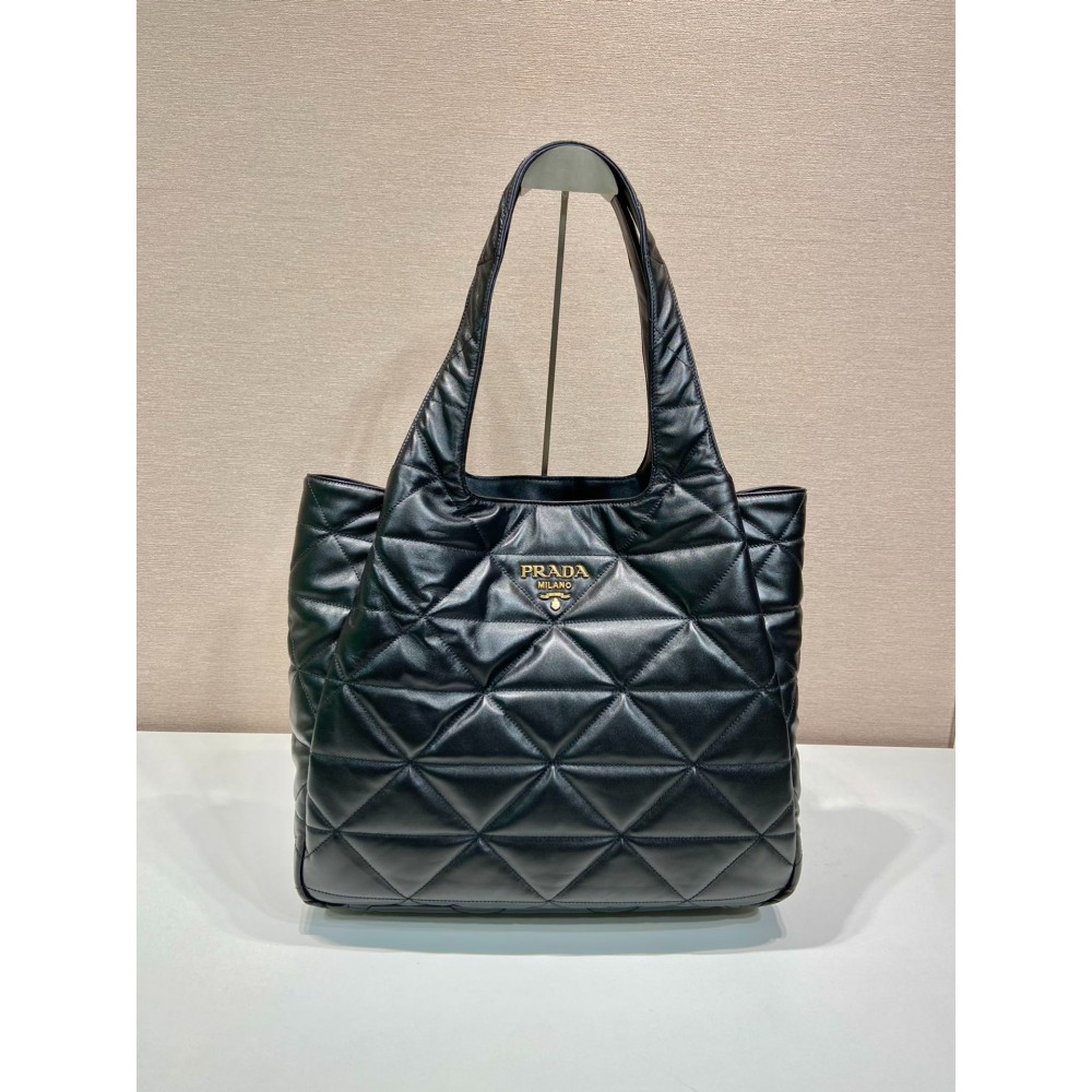 Prada Large Nappa Tote Bag Stitching Black 39x34x16cm Bags