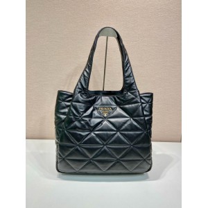 Prada Large Nappa Tote Bag Stitching Black 39x34x16cm Bags