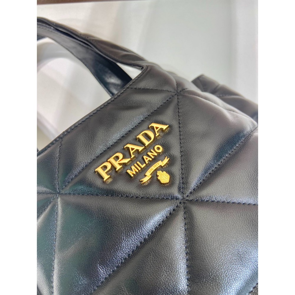 Prada Nappa Tote Bag Stitching Black 25x21.5x14cm Bags