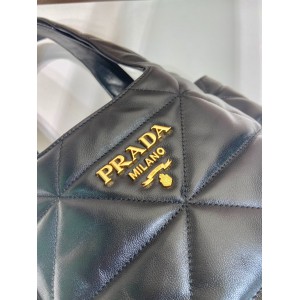 Prada Nappa Tote Bag Stitching Black 25x21.5x14cm Bags