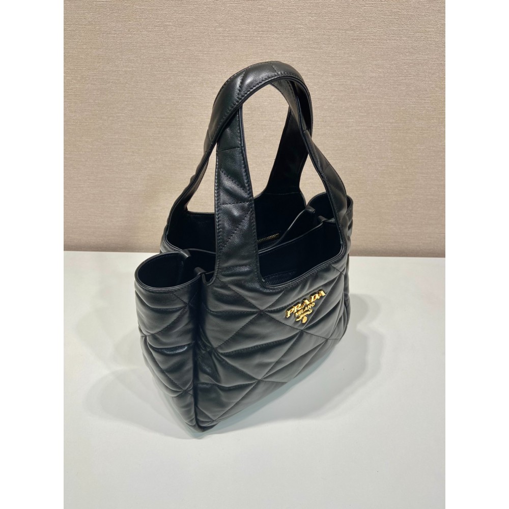 Prada Nappa Tote Bag Stitching Black 25x21.5x14cm Bags